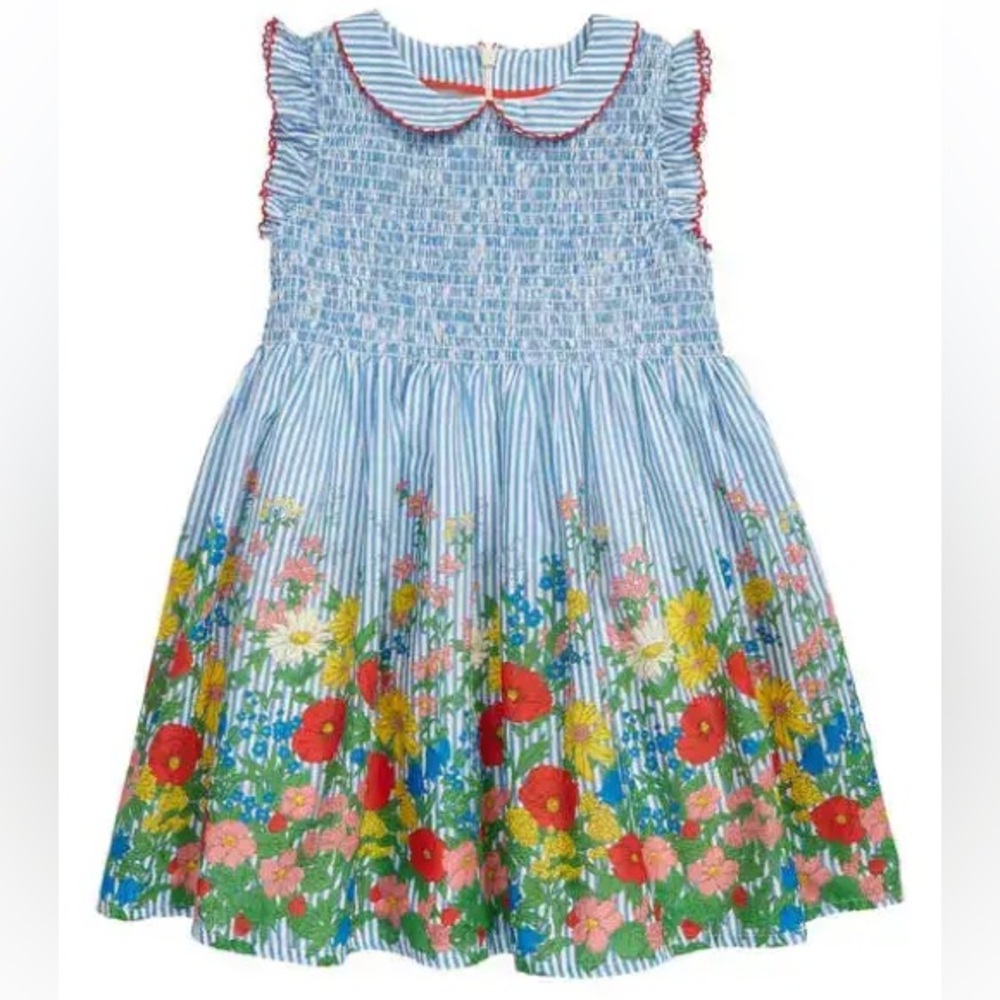 Mini Boden Floral Blue Dress 3-4Y